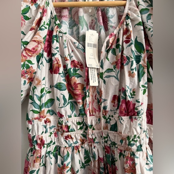 NWT Anthropologie The Somerset Maxi Floral White Smocked Puff-Sleeve Dress SP - Picture 5 of 12